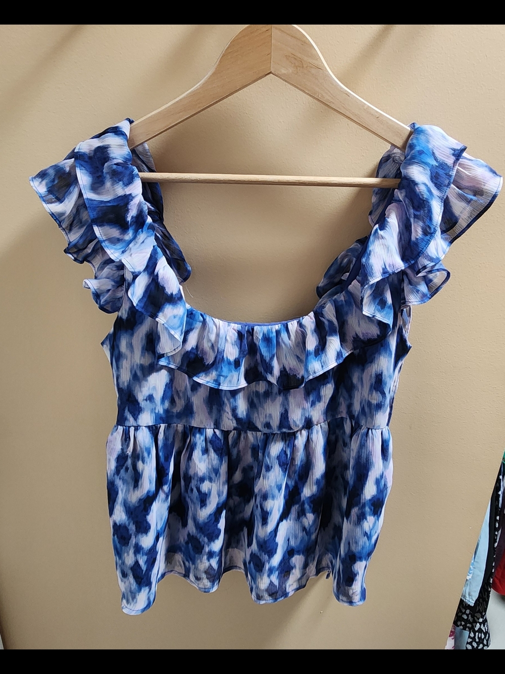 Banana Republic Blue Ruffle Watercolor Peplum Top